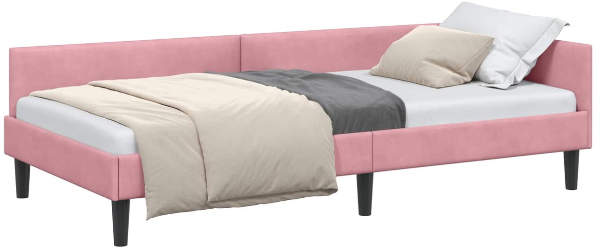 vidaXL - Hoek - Bed - Frame - met - hoofdeinde - Roze - 80 - cm - x - 200 - cm - Fluweel