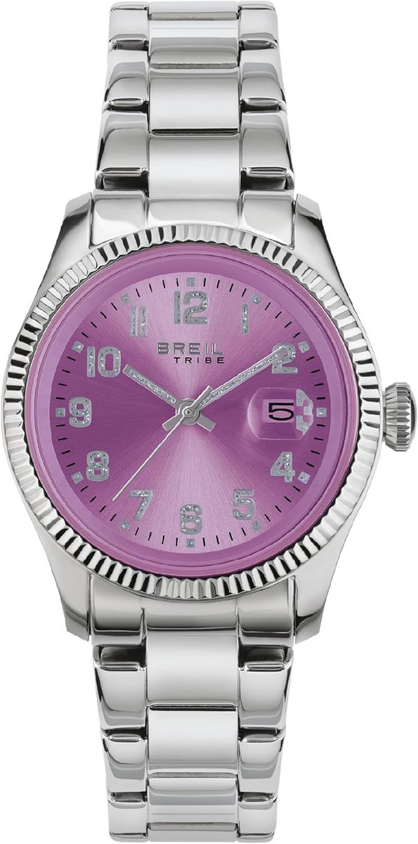 Dameshorloge Elegant Zilverkleurig Stalen Band Violet Wijzerplaat Quartz Tijdsaanduiding