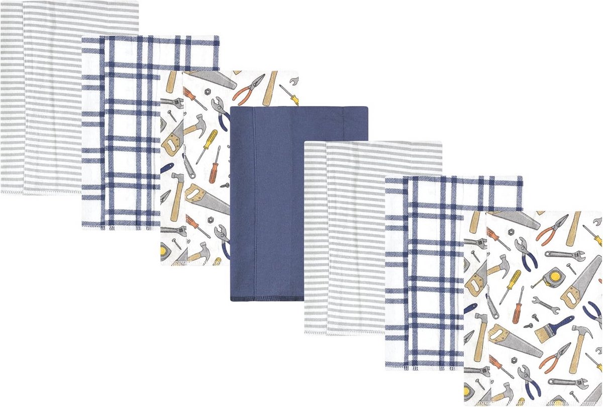 Zachte Katoenen Flanellen Spuugdoekjes voor Baby's, 7-Pack Constructieprint