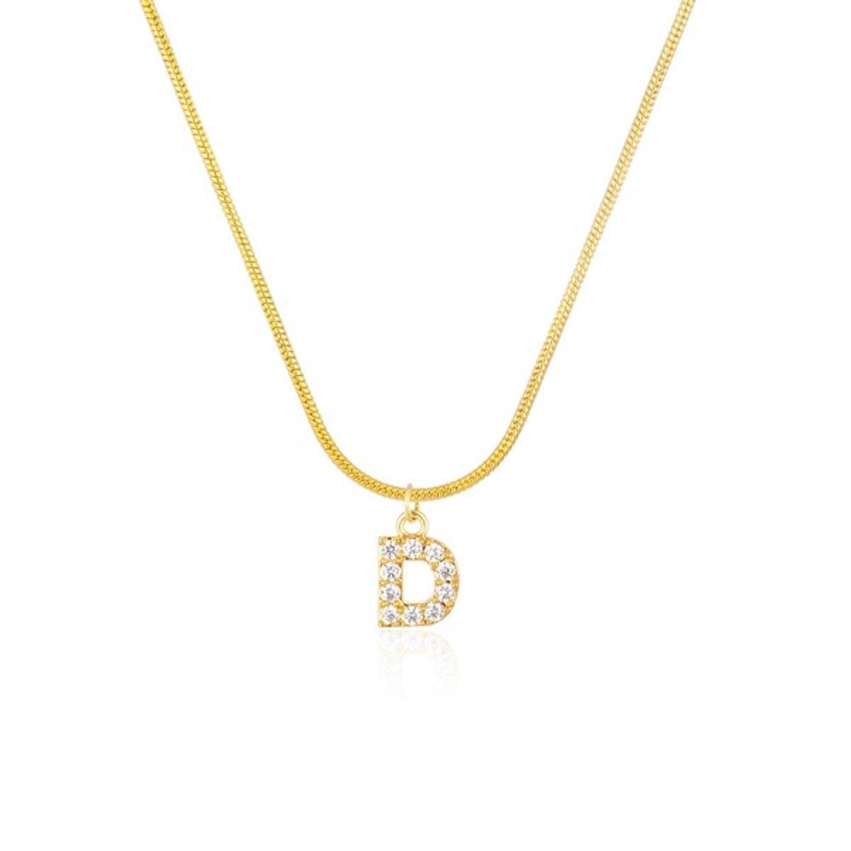 14k goud verguld ketting letter D met steentjes/ collier/ liefde/ verjaardags cadeau/ elegant/ stijlvol sieraad/ roestvrijstaal/ sOwiesO shop/