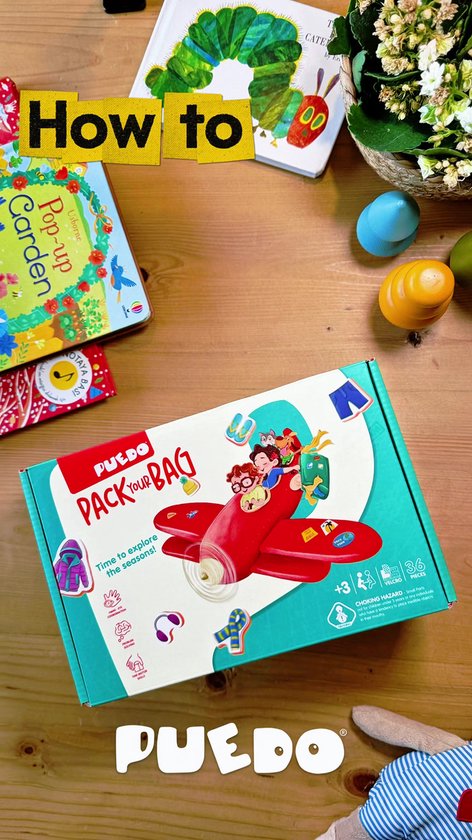 PUEDO® Pack Your Bag – Educatief Klittenband Spel over Seizoenen – 36-delig EVA Speelgoed – Leerzaam Reisspel voor Kinderen vanaf 3 Jaar – Matching & Fijne Motoriek