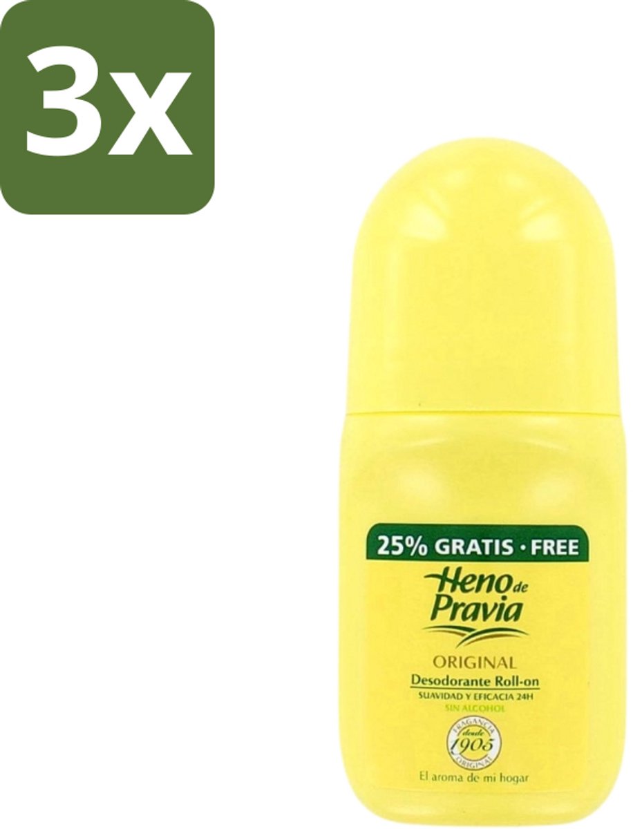 Heno De Pravia - Deodorant Roller - Original Geur - 50 ml - Bulkverpakking - 3 stuks