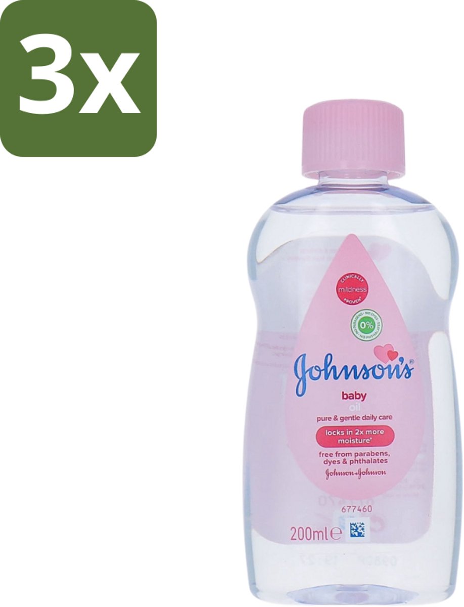 3 x Johnson's - Baby Olie - Puur & Zacht - 200 ml - Babyolie - Babyhuid Verzorging - Hydraterende Olie - Zachte Huid - Babyhuid Bescherming