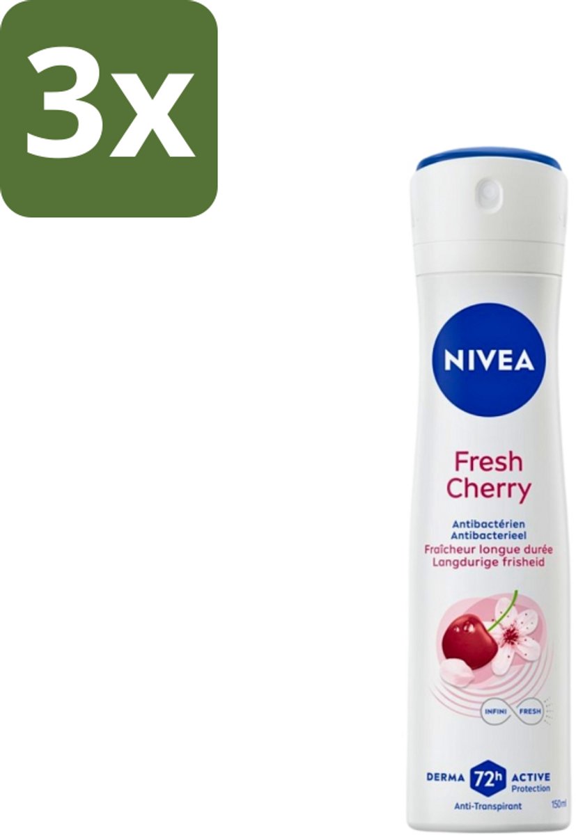 Nivea - Anti-Transpirant Deodorant - Fresh Cherry - 150 ml - Bulkverpakking - 3 stuks