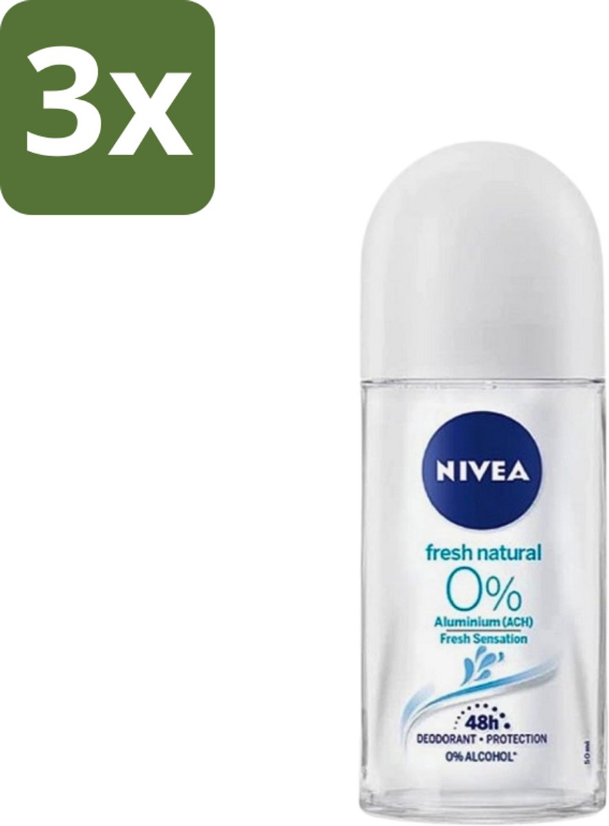 Nivea - Roll-On - Alu Free - Fresh Natural - 0% Aluminum - 50 ml - Bulkverpakking - 3 stuks