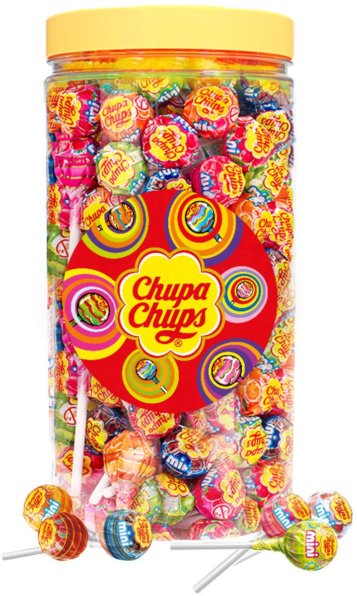 Chupa Chups Mini lollies - snoepmix met fruitsmaken - in herbruikbare bokaal - 630g