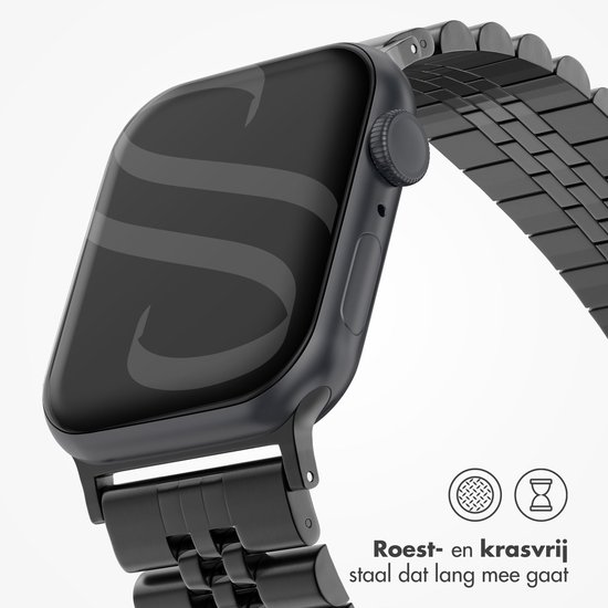 stalen bandje - Geschikt voor Apple Watch 1, 2, 3, 4, 5, 6, 7, 8, 9, 10, 11 (42 mm), SE - 38/40/41 mm - Zwart