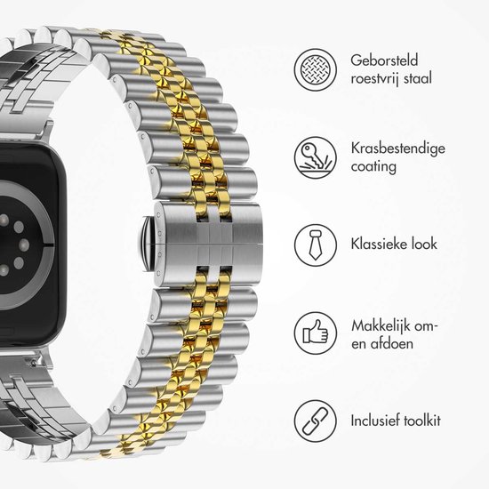 stalen bandje - Geschikt voor Apple Watch 1, 2, 3, 4, 5, 6, 7, 8, 9, 10, 11 (42 mm), SE - 38/40/41 mm - Zilver