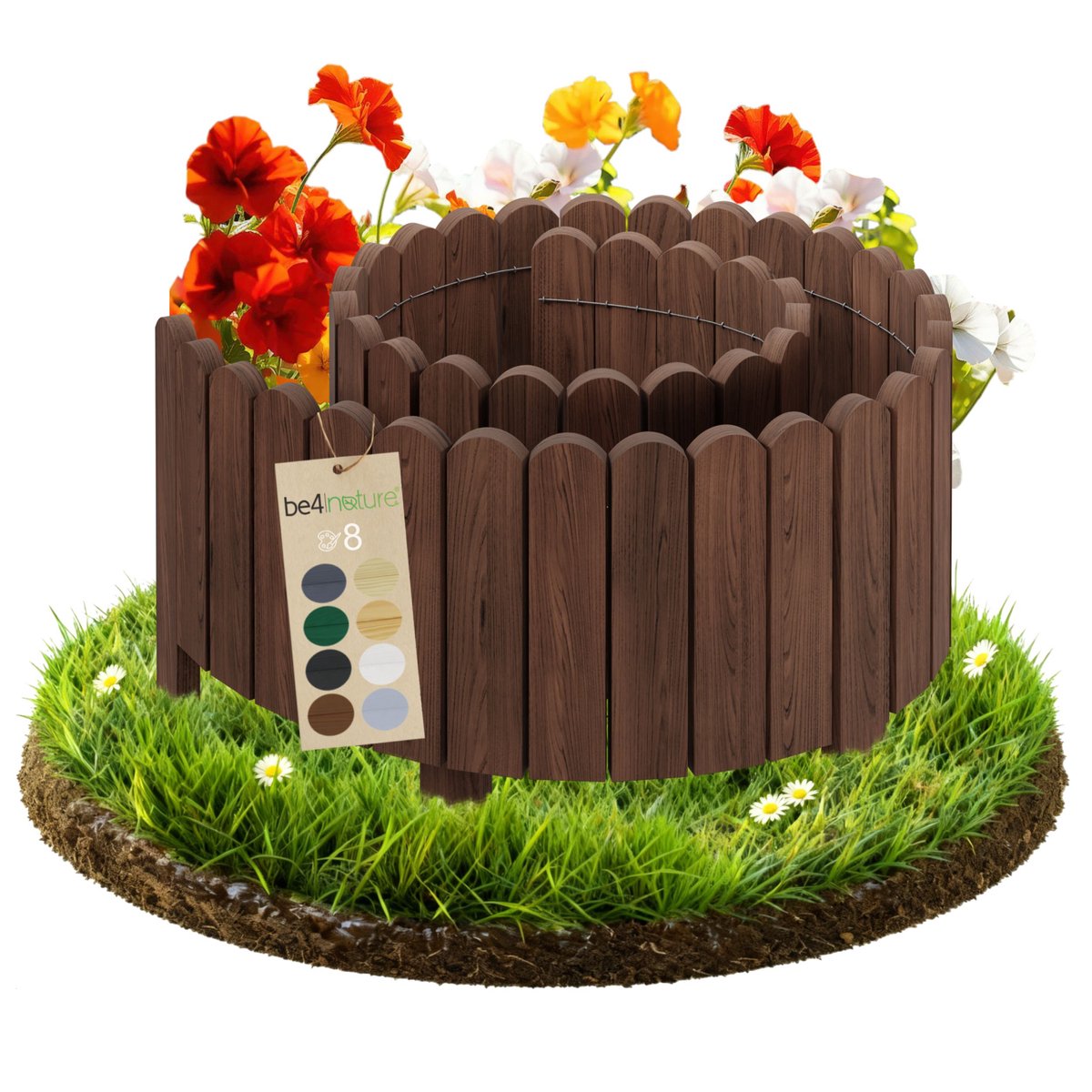 be4nature Flexibele Rolboarder hout 200 x 20 cm Donkerbruin Geïmpregneerde Borderrand tuin van dennenhout Tuinafscheiding Gazonafscheiding Borderrand