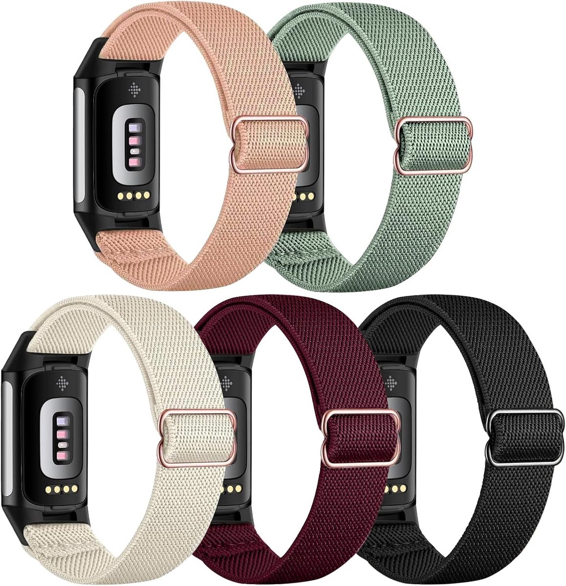 Elastische armband - Nylon band - Dagelijks gebruik - Ademend materiaal - Verstelbaar - 5 stuks