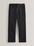 Rechte zwarte broek met elastische tailleband en steekzakken.