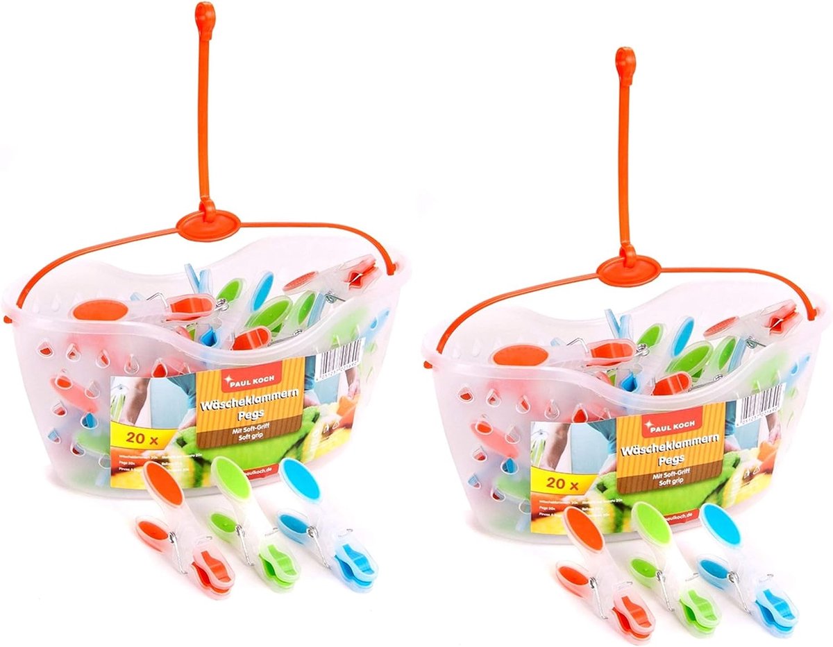 Kledinghangers Set - Wasknijper Mandjes - Droog Hangen - Met Ophanglus - 23.5 cm - Multicolor
