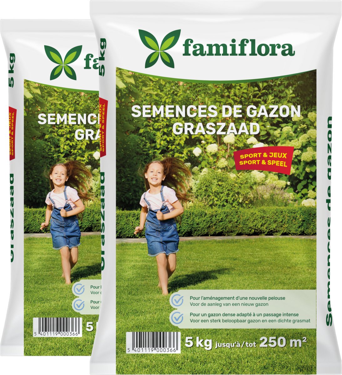 Famiflora Graszaad speel & sport 2 x 5 kg (tot 500 m²) - Maakt een sterk en beloopbaar gazon zodat kinderen veilig kunnen spelen - Dichte grasmat vermindert onkruid zodat onderhoud minder tijd kost