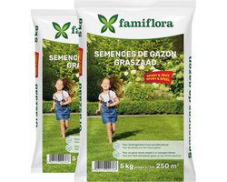 Famiflora Graszaad speel & sport 2 x 5 kg (tot 500 m²) - Maakt een sterk en beloopbaar gazon zodat kinderen veilig kunnen spelen - Dichte grasmat vermindert onkruid zodat onderhoud minder tijd kost