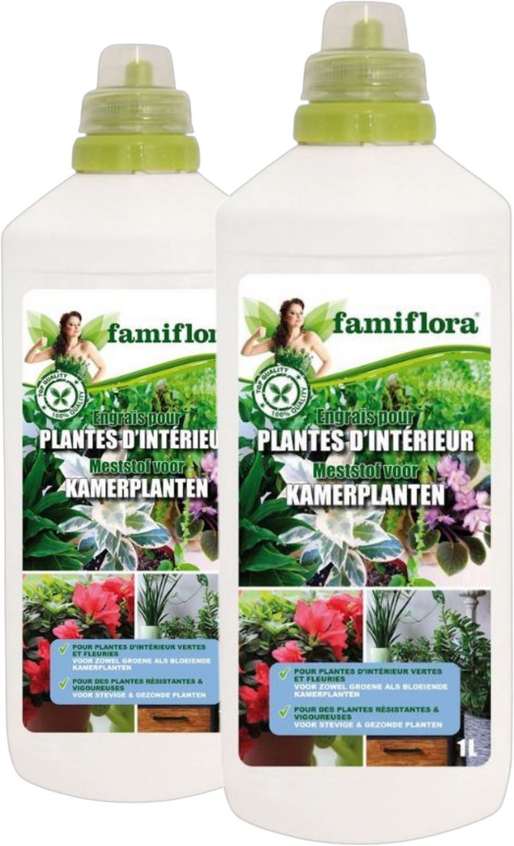 Famiflora Meststof voor kamerplanten 2L (2 x 1L) - Geschikt voor groene en bloeiende planten voor een weelderige urban jungle - Rijkelijke bloei zorgt dat je planten er altijd op hun best uitzien