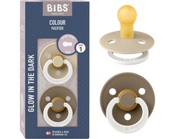 BIBS Colour Glow Fopspeen - 0-6 mnd - 2-pack - Rond - Vanilla/Dark Oak