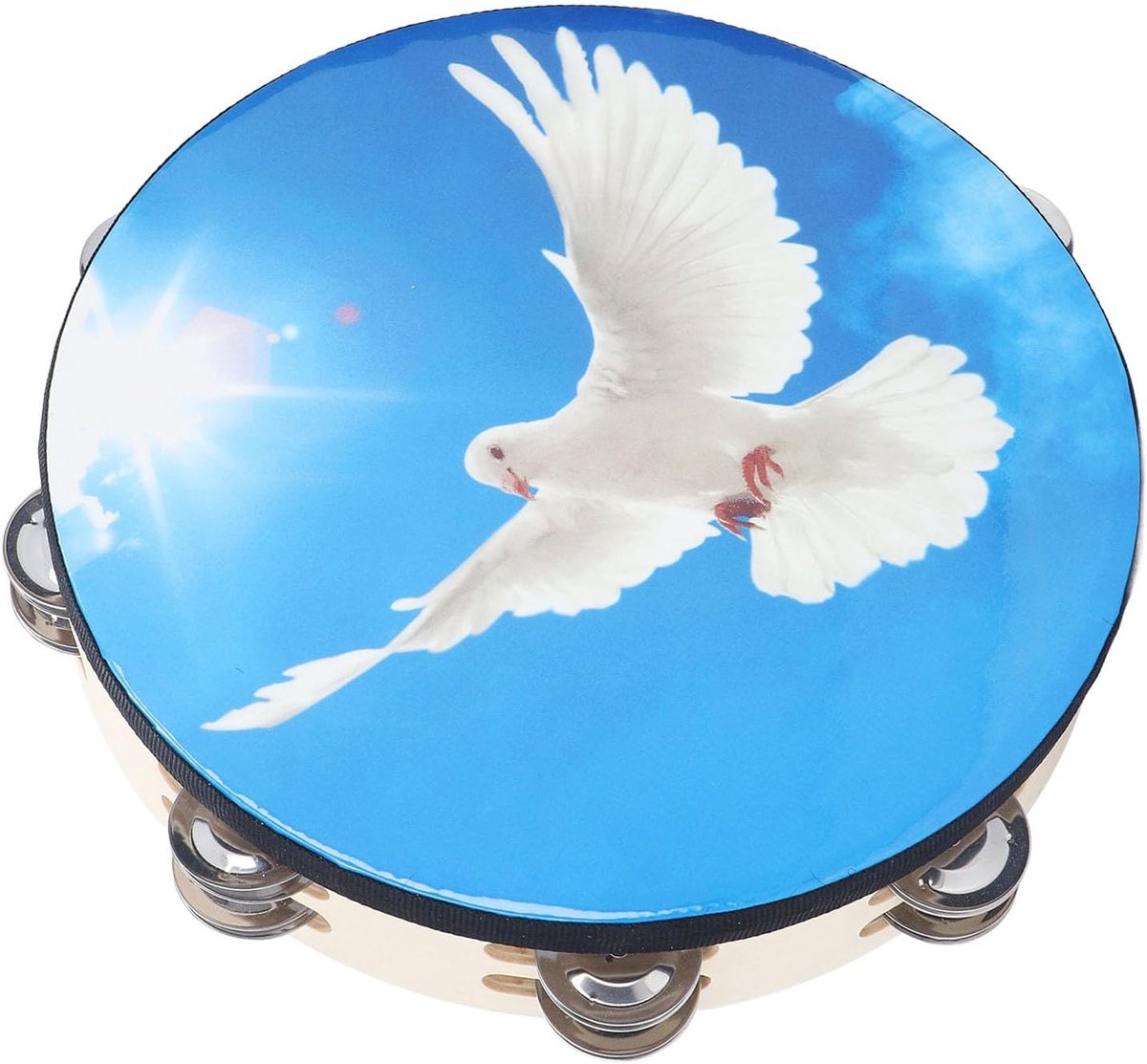 Handtrommel - Percussie Instrument - Muziek Maken - Dubbele Rij Klokken - 10 Inch - Hemelduif