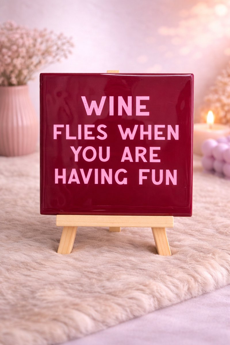 Tegeltje "Wine flies when you are having fun"  | Viva Femme | Tegeltjes met tekst
