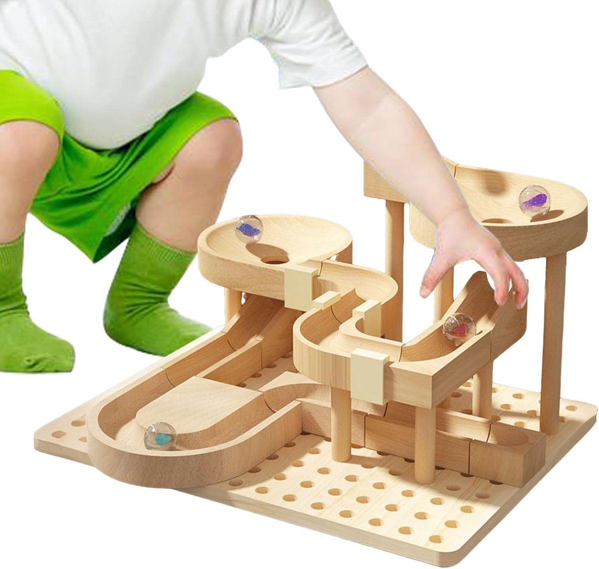 Houten Knikkerbaan - Educatief Spel - STEM Leren - Creatieve Bouwuitdaging - 30 x 30 x 10 cm