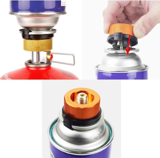 Gasfles Adapter - Camping Gas Converter - Outdoor Koken - Automatische Sluiting - 10 x 5 x 2.4 cm - Oranje van Merkloos — afbeelding 2