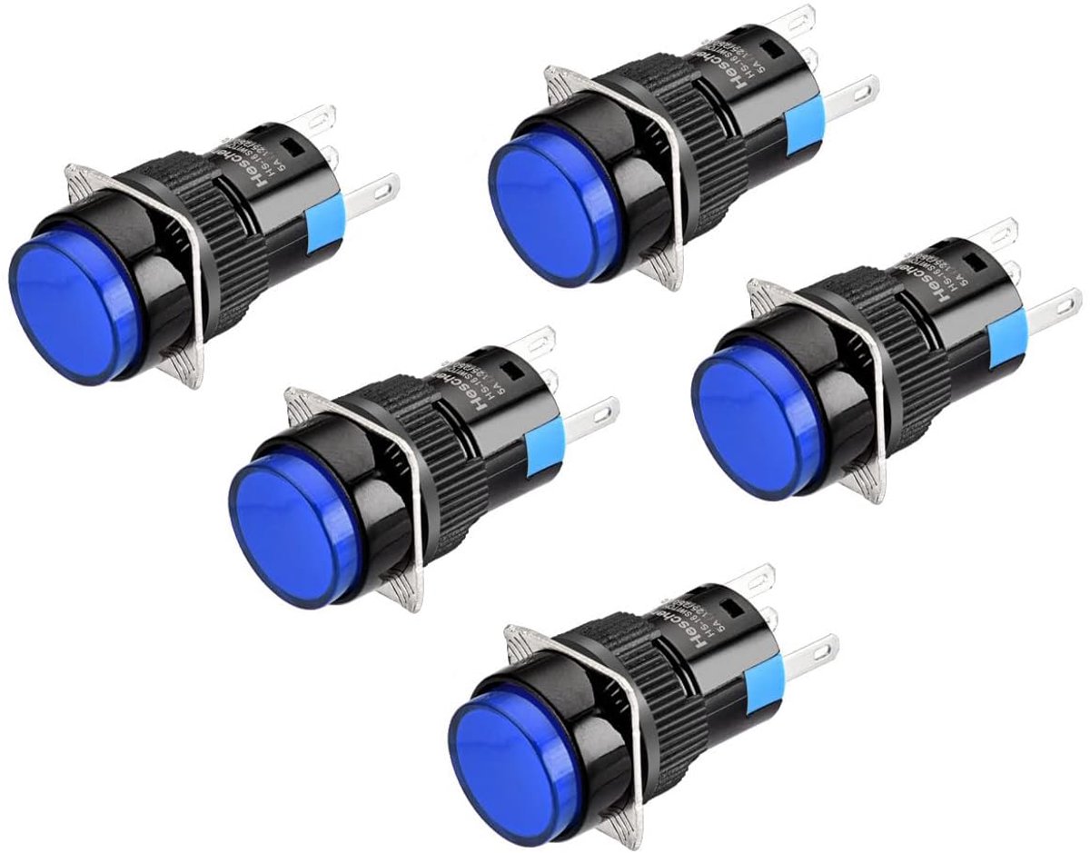Drukknopschakelaar Set - Ronde Knoppen - Machine Besturing - 1 NO 1 NC Contact - 16 mm - Blauw