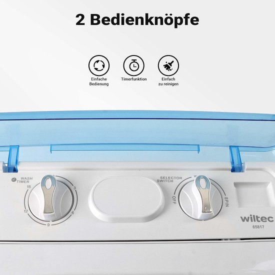 Mini Was Machine - Compacte Wasmachine - Kamperen Reizen - Wassen Centrifugeren - 37x38x66cm - Wit Blauw — afbeelding 2