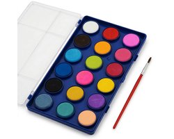 Cheqo® Waterverf Set - Waterverf 18 Kleuren - Waterverf met Kwast - Waterverf met Penseel - Aquarelverf Set - Aquarelverf 18 Kleuren - Verfdoos Waterverf - Waterverf Napjes - Waterverf Palet