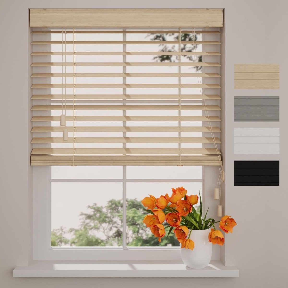 Bamboe Houten Jaloezie - Raambekleding - Privacy Instellen - 50 mm Lamellen - 75 x 240 cm