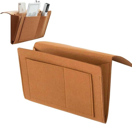 Ophangbare opbergtas van vilt Geschikt voor naast het bed, te gebruiken om lege vakjes op te hangen Geschikt voor het opbergen van mobiele telefoons, agenda's, pennen, tijdschriften, enz. (bruin)