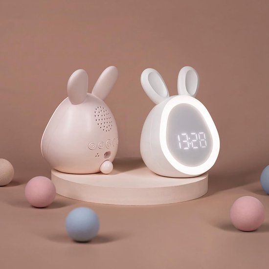 Kinderwekker Nachtlampje - Digitale Klok - Wakker Worden - Traploos Dimbaar - 10 x 7 x 7 cm - Roze — afbeelding 2