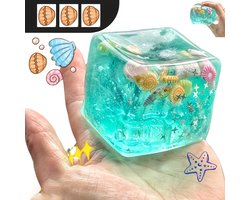 1 Stuk Stressbal in de vorm van een IJsblokje – Squishy-speelgoed met IJsblokjes- en Schelpmotief, Zacht en Langzaam Terugkerend Stressverlichtend Sensorisch Speelgoed, Knijpbal voor de Hand, Rekbaar Fidget-speelgoed