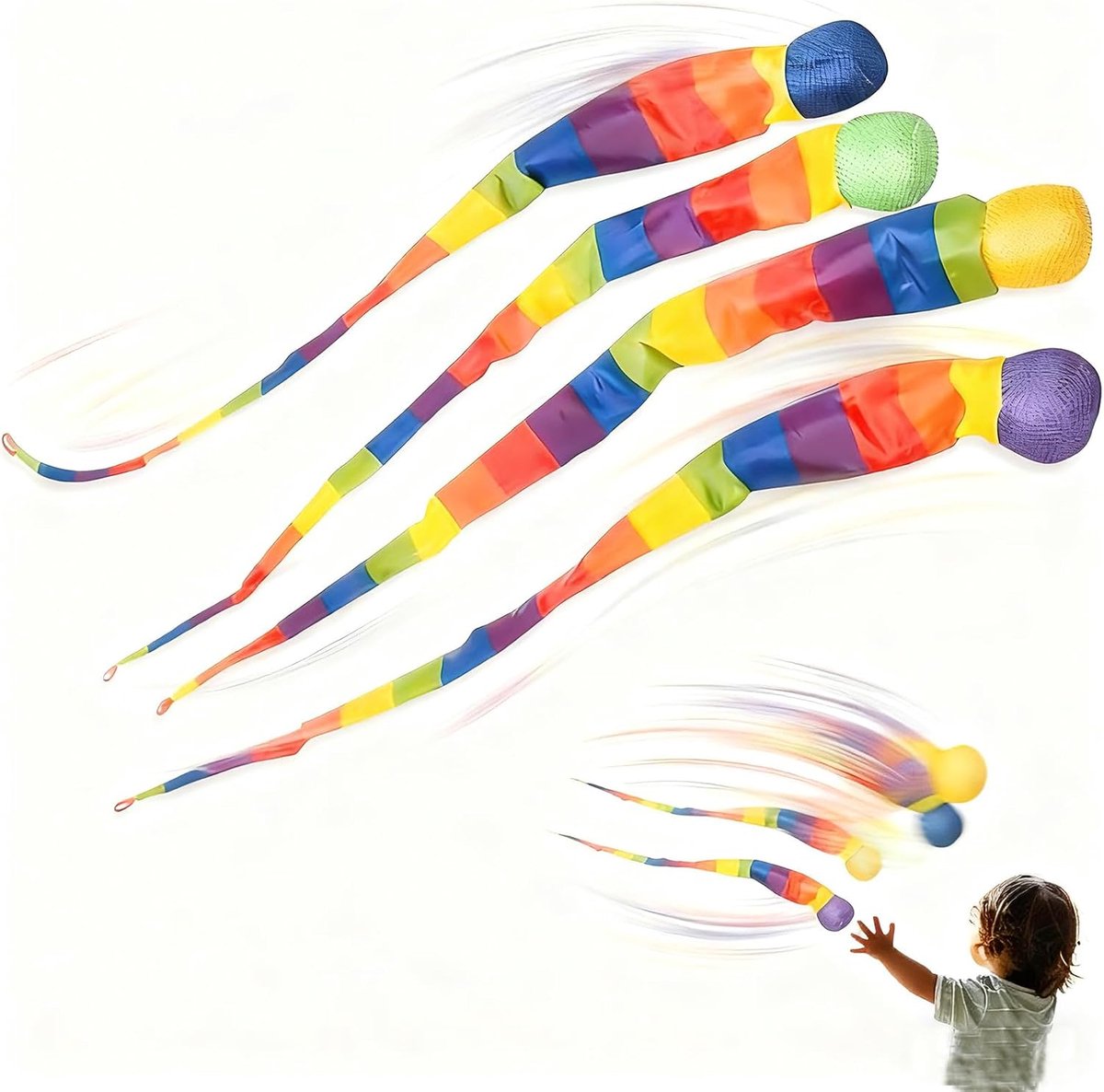 4 stuks Regenboog Staartballen voor Peuters - 95x6 cm Gooi- en Vangspel - Kleurrijk Buitenspeelgoed & Binnenspeelgoed voor Kinderen