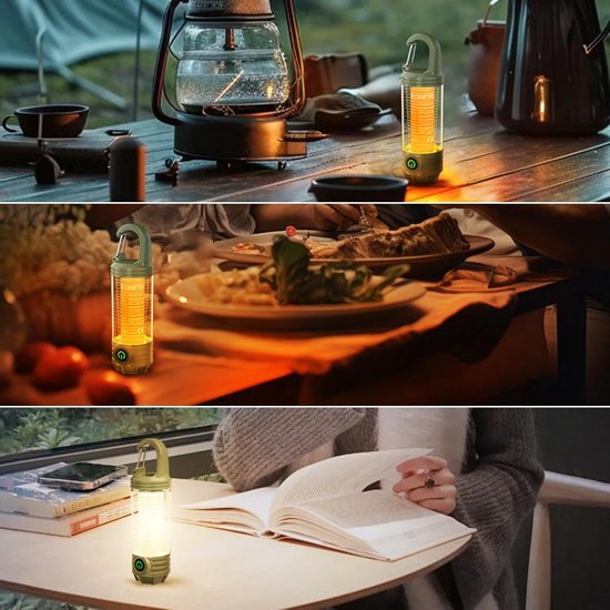 Campinglamp Oplaadbaar - LED Campinglamp - Hanglamp Camping - Zaklamp met Sterk Licht - 3 Lichtstanden - Buiten Lamp - Tentlamp - Noodverlichting - Khaki — afbeelding 2