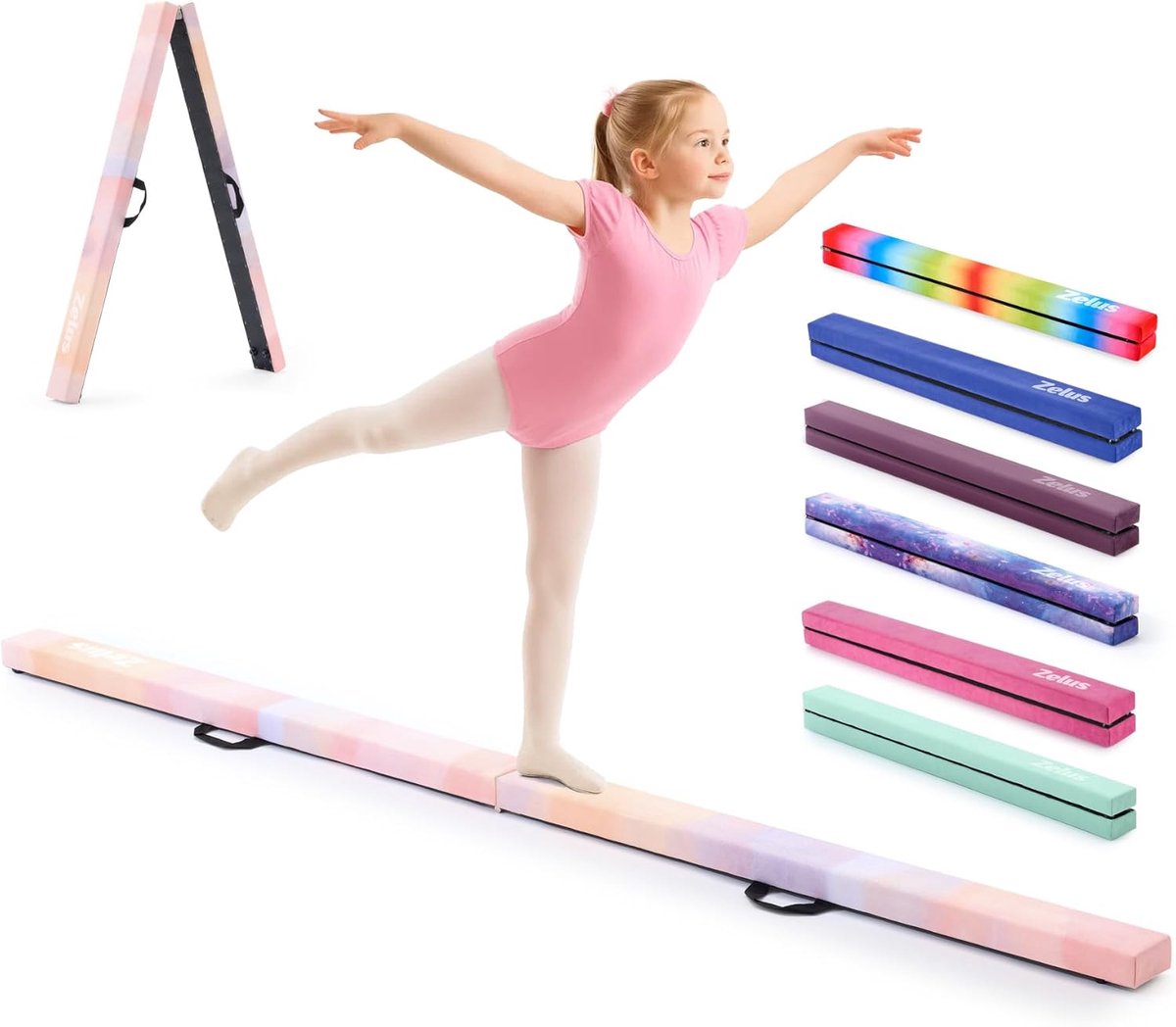 Gymnastiekbalk Opvouwbaar - Evenwichtsbalk Vloerbalk - Thuisgymnastiek Oefenen - Antislip Basis Handgrepen - 244cm Lengte - Rose-paars