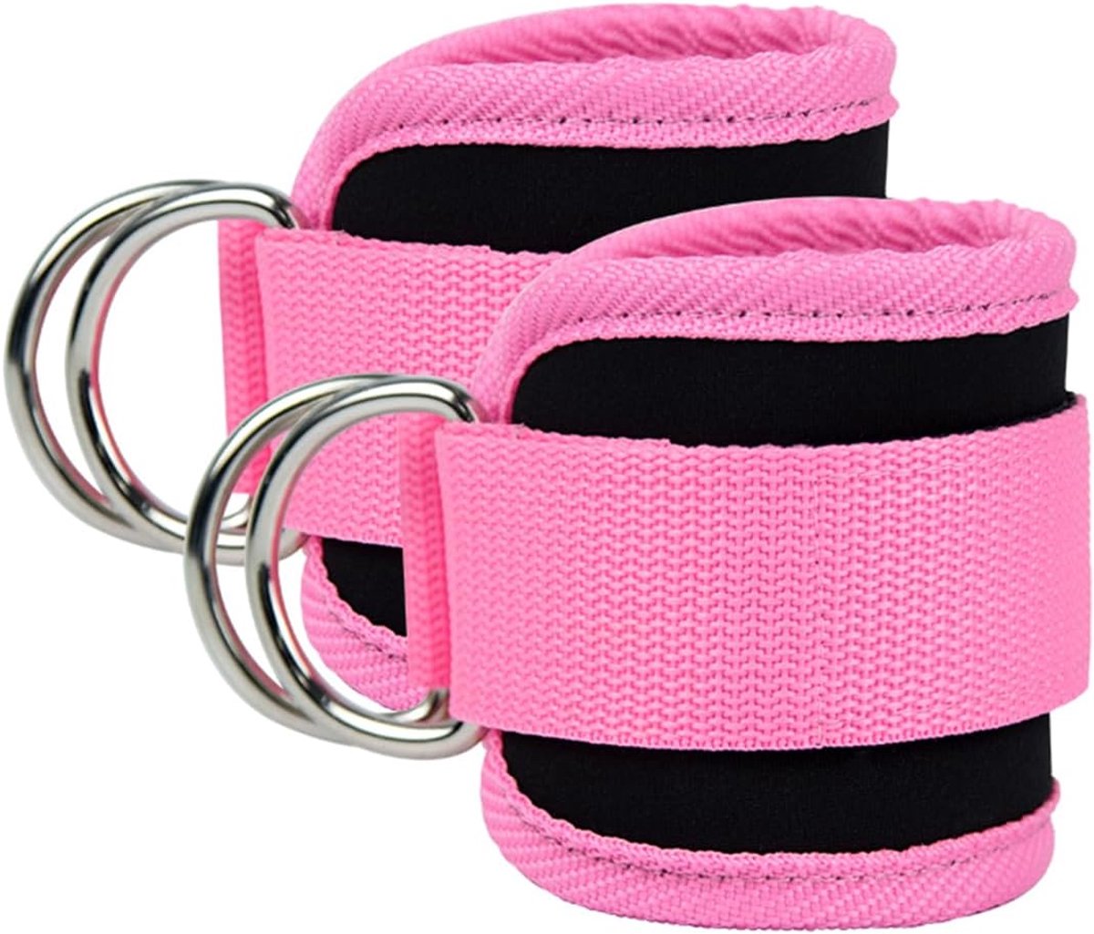 Enkelbanden Set - Fitness Banden - Onderlichaam Training - Verstelbaar D-Ring - 43 x 9 cm - Roze