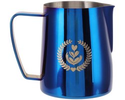 Melkopschuimkan Roestvrijstaal - Koffiekunstbeker Barista - Thuis Koffie Maken - Spitse Mond Nauwkeurig - 350 ml Capaciteit - Blauw