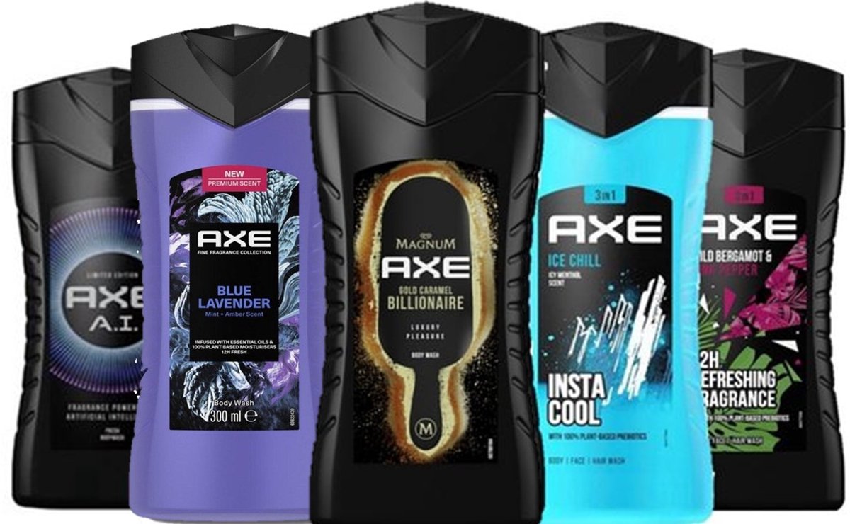 AXE Douchegel - TRY OUT - A.I / Fine Fragrance Blue Lavender / Magnum Gold Caramel Billionair / Ice Chill Insta Cool / Fresh Bergamot Pink Pepper