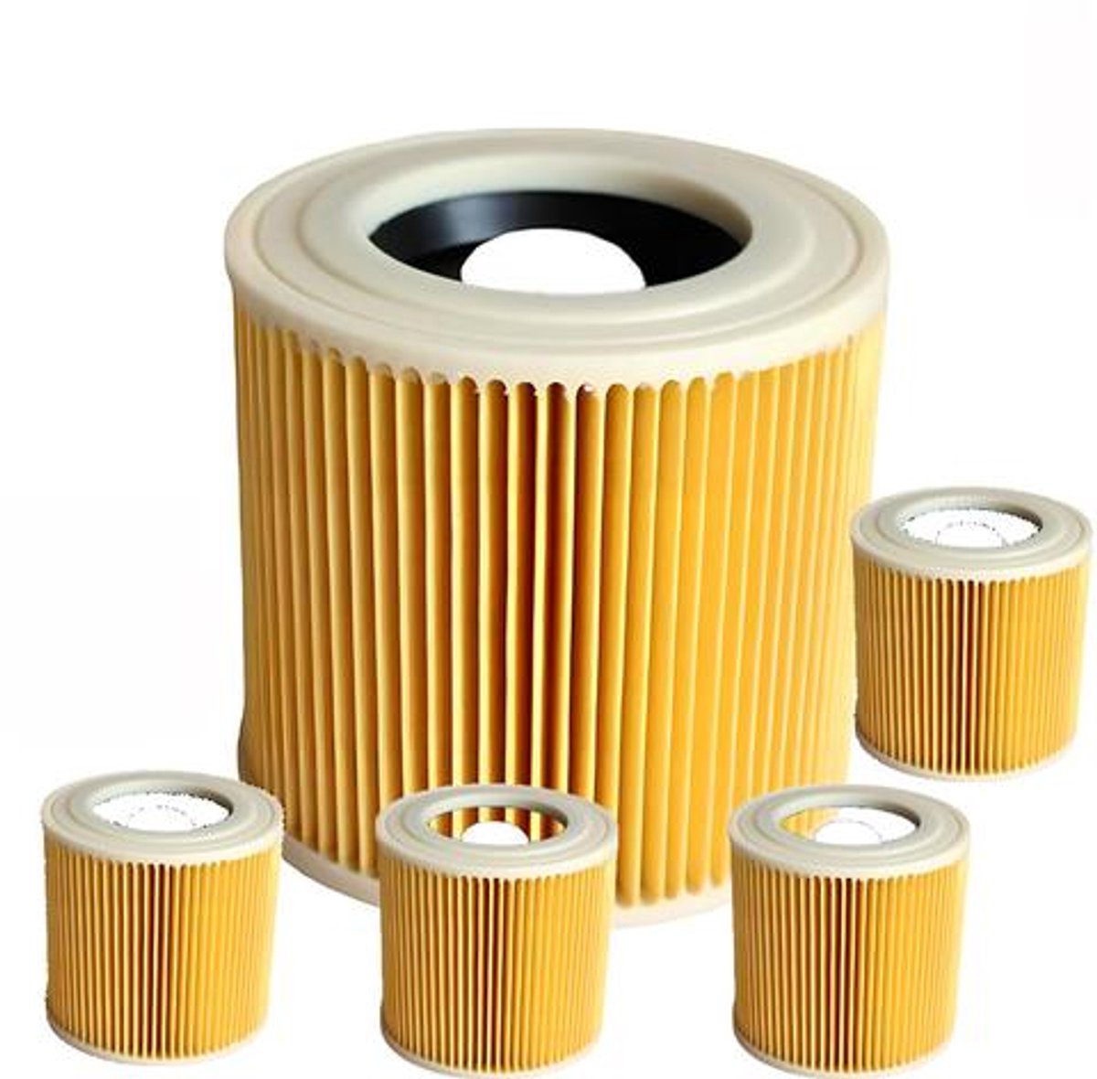 Filter - Geschikt voor Kärcher WD1, WD2, WD3 en A-serie - 5-cartridge filter - Geel - Afmetingen: 11,3 x 12 cm
