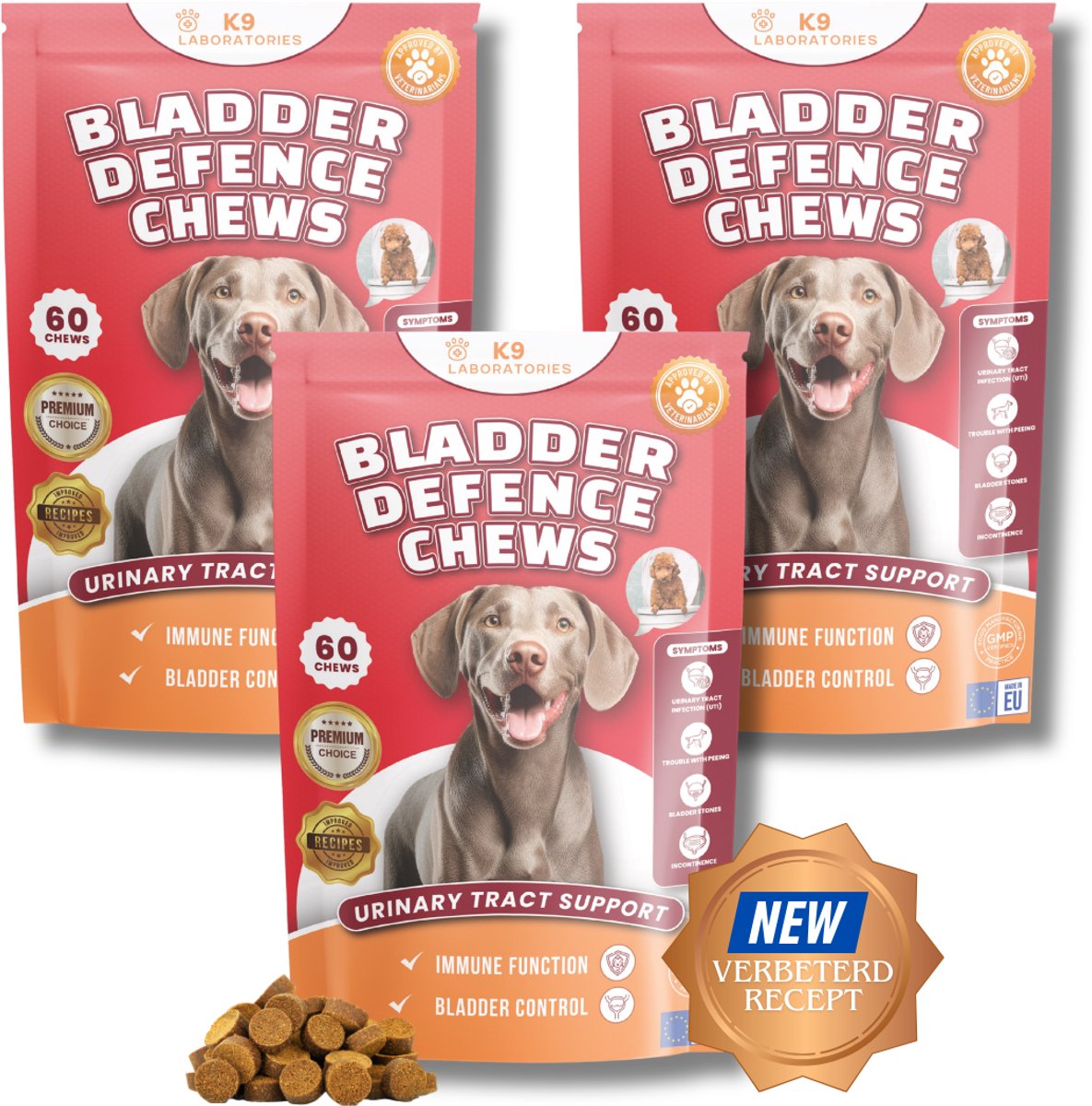 K9 Laboratories Blaas & Nieren - Honden Supplement - Gezonde Hondensnacks - Bladder Support - Blaasontsteking, Blaasgruis, Struviet, Nierstenen, Urineweginfectie - met Cranberry - 180 Stuks