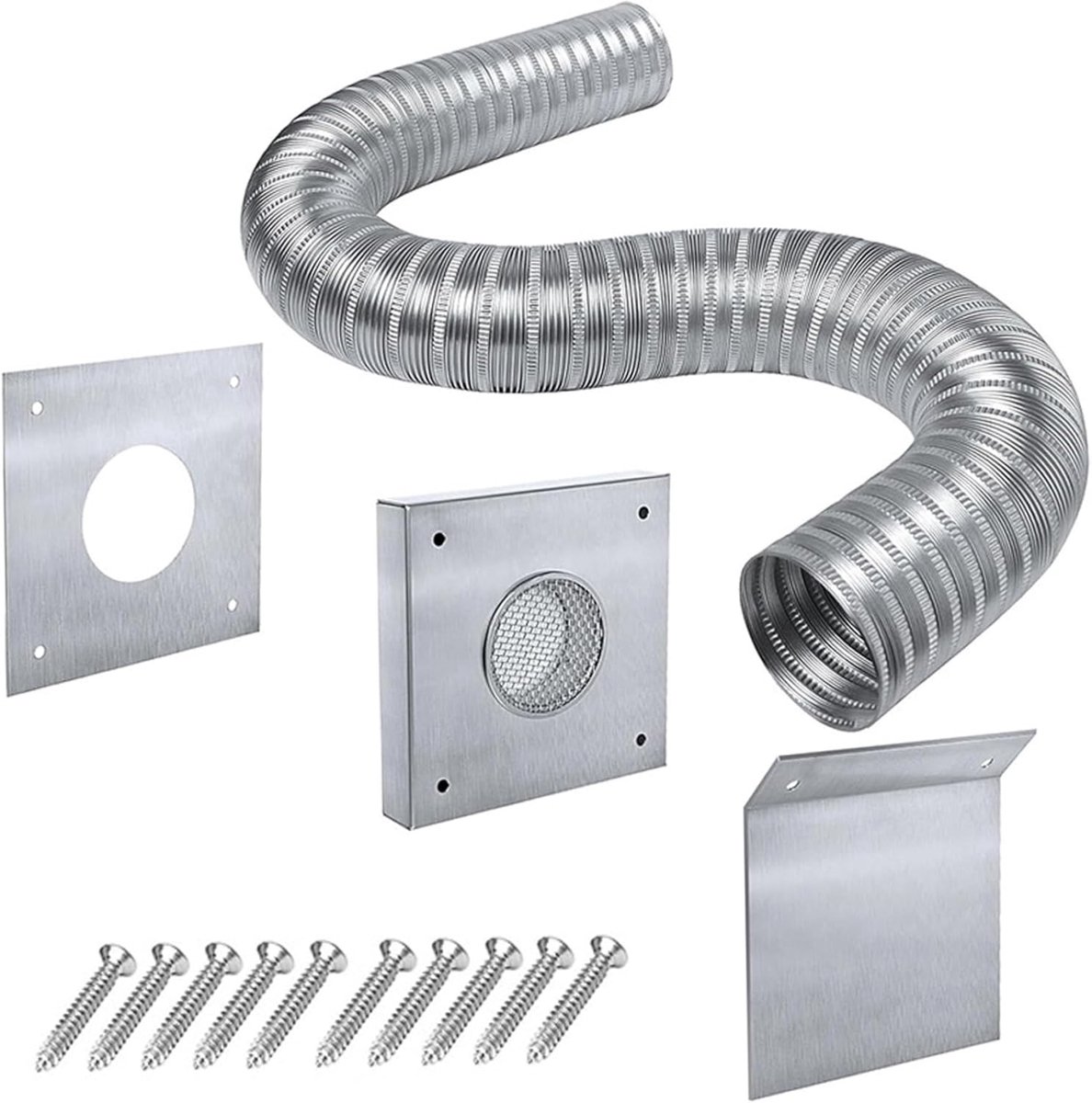 Verse Lucht Inlaat Kit - Verbrandingslucht Toevoer - Pelletkachel Optimalisatie - Flexibele Aluminium Buis - 2 Inch Binnendiameter - Zilver