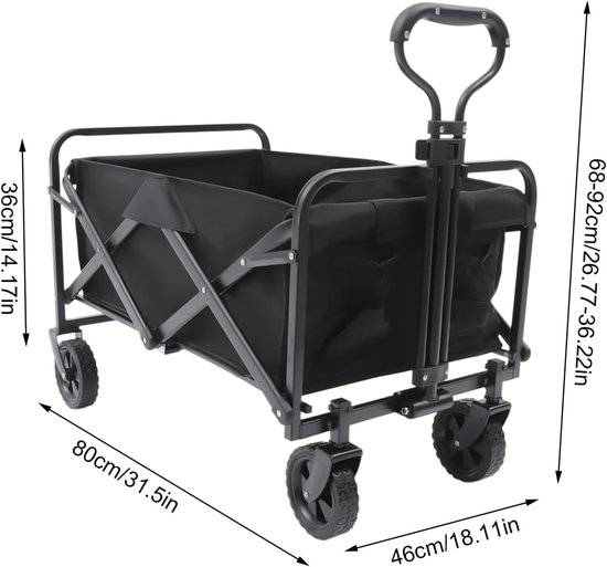 Opvouwbare Bolderkar - Transportwagen Vouwwagen - Outdoor Activiteiten - Verstelbare Handgreep - 80kg Draagvermogen - Zwart van Opvouwbare Bolderkar — afbeelding 4