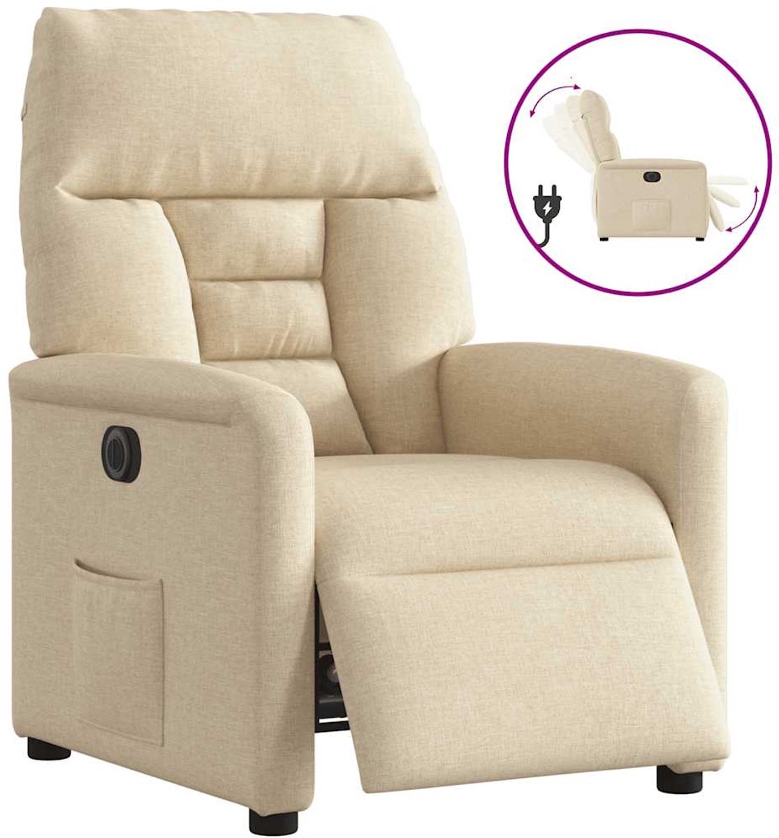 vidaXL Fauteuil - verstelbaar - elektrisch - stof - crèmekleurig