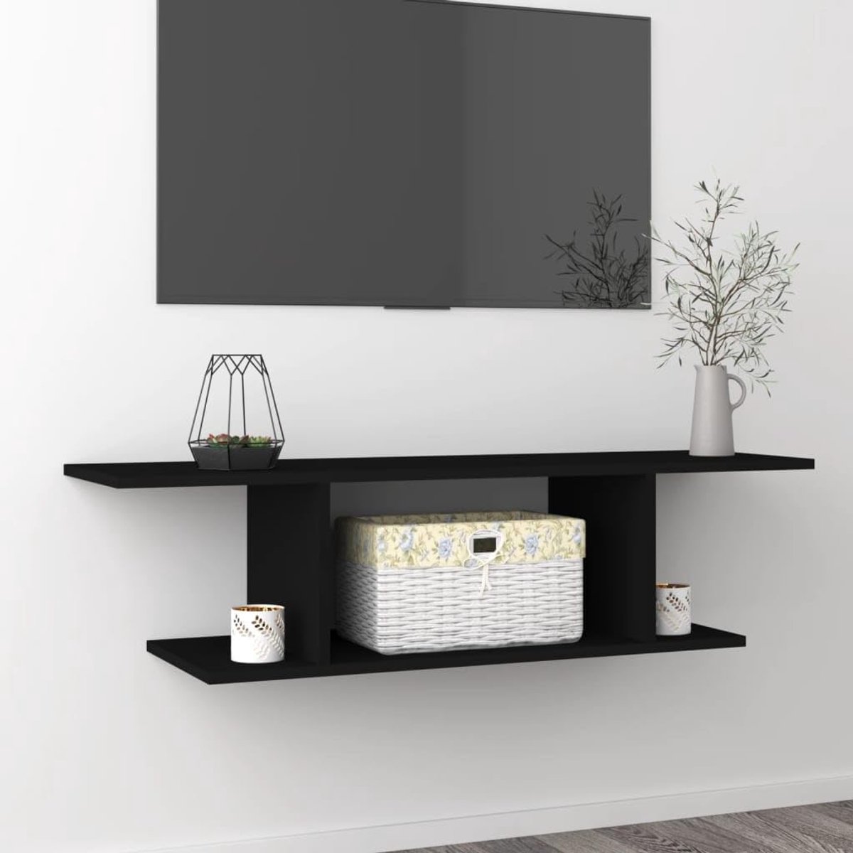 Wand TV Meubel - Drijvend Kastje - Media Opbergen - Stijlvol Design - 103x30x265 cm - Zwart