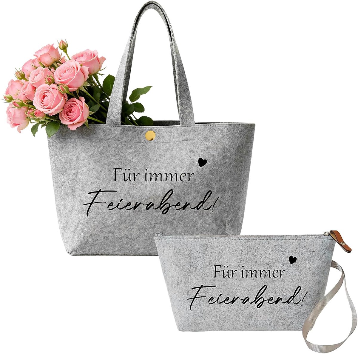 Vilten Tas Set - Boodschappentas Shopper - Afscheidscadeau Pensioen - XXL Tas Met Pouch