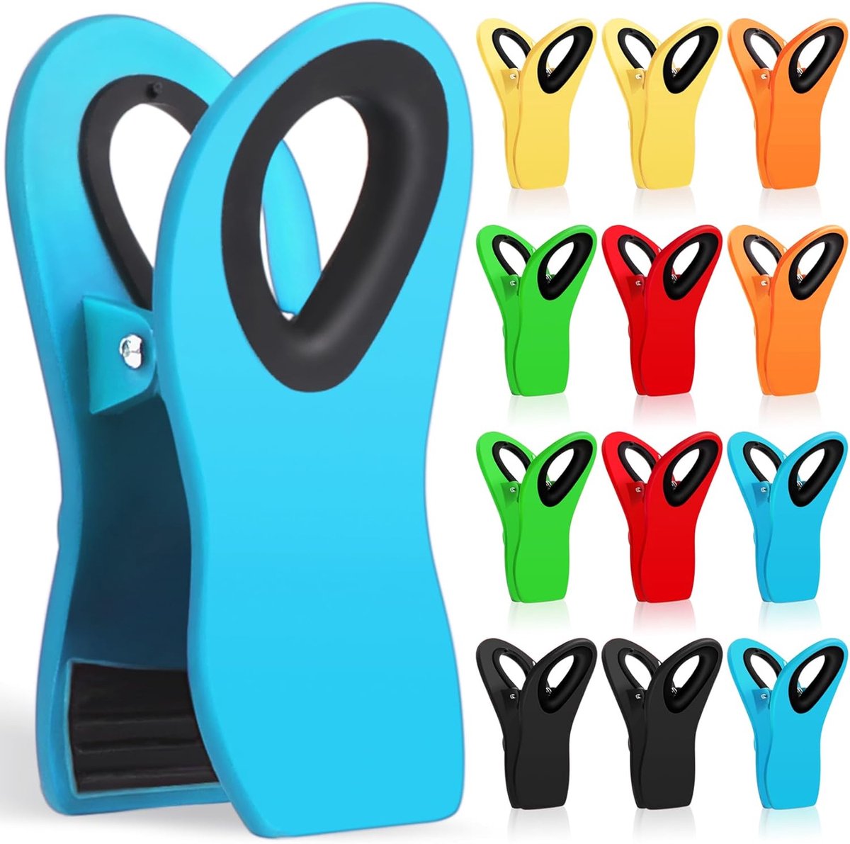 Voedselclips - 12-delige set - Chipsclips - Magnetische zakclips - Voor het bewaren van voedsel - Plastic voedselclips voor chips, snacks, keuken, koelkast, tuin, blauw