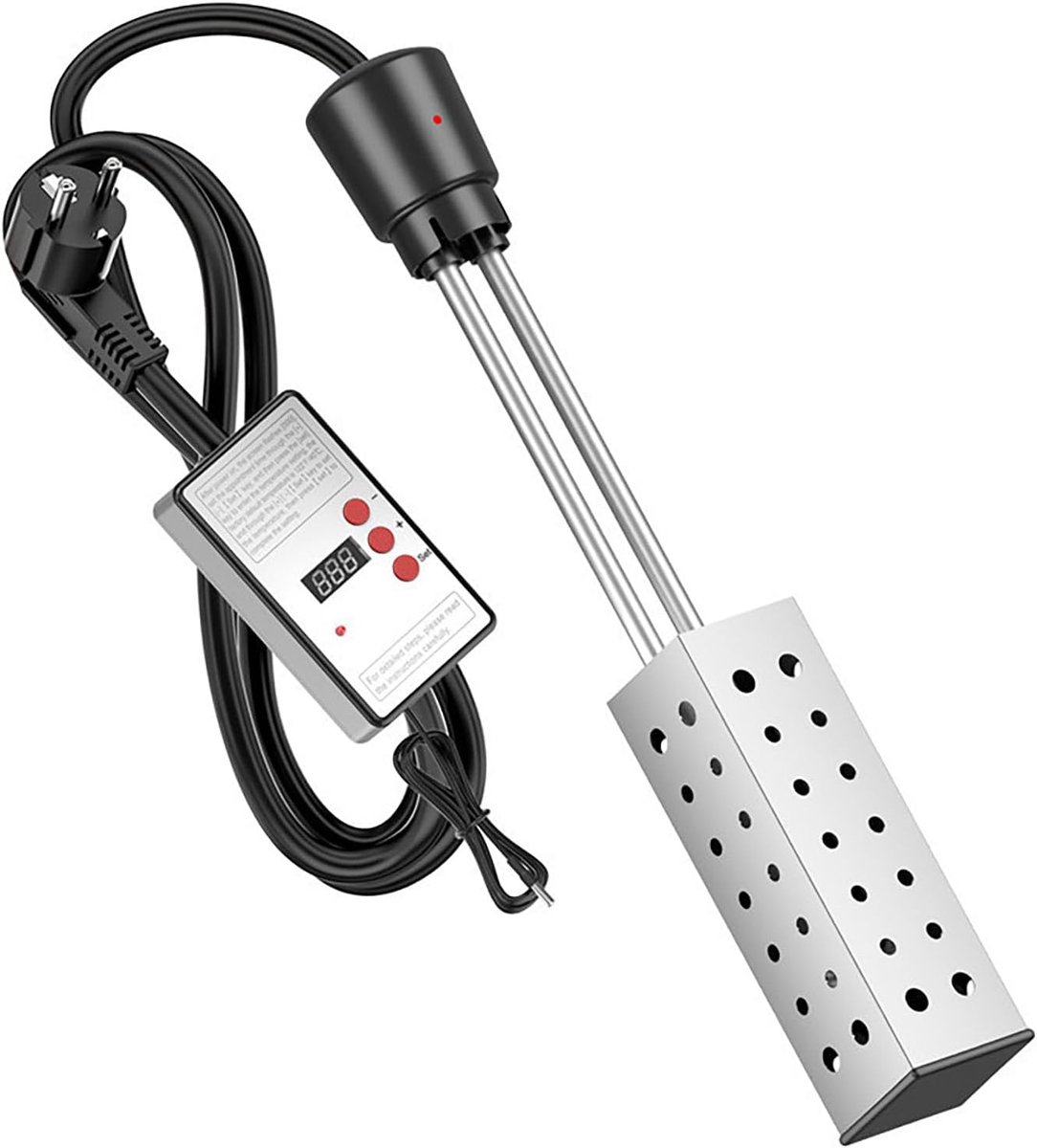 Draagbare Waterverwarmer - Dompel Verwarmer - Snel Water Verwarmen - Ingebouwde Thermostaat - 26 cm Lengte - Zilver