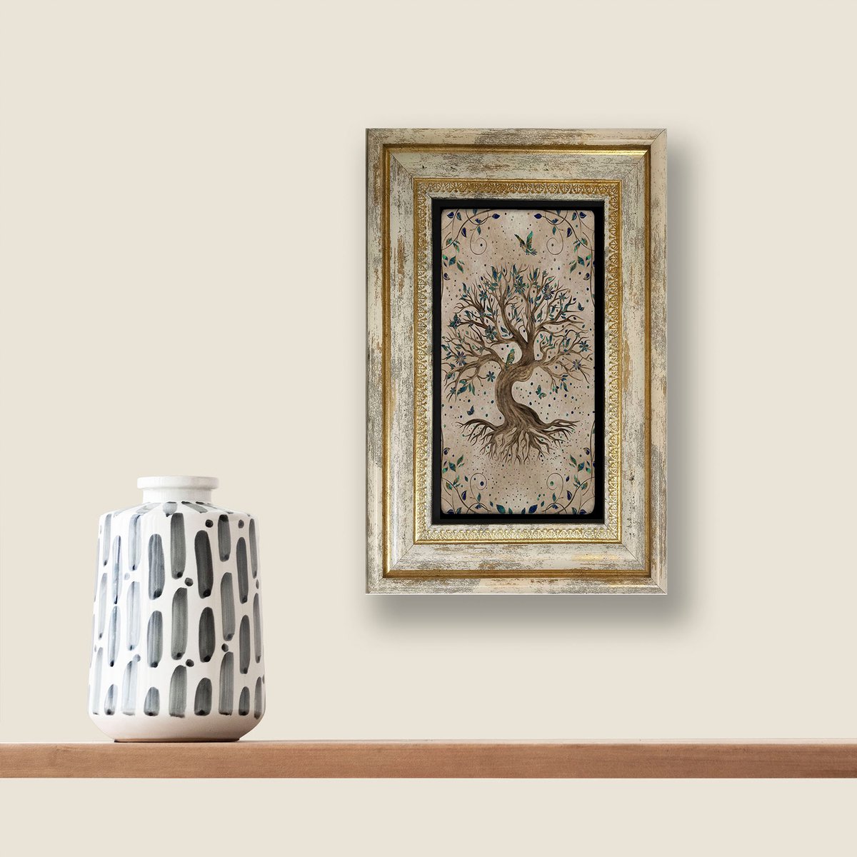 Artlijn Boom van het Leven – Natuursteen Wanddecoratie – Travertin Steen – Rustgevende Spirituele Decoratie