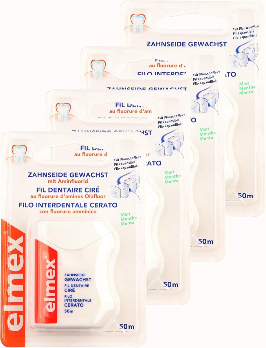 Tandzijde Pakket - Mondhygiëne Hulpmiddel - Interdentale Reiniging - Met Aminofluoride - 4x 50 Meter - Mint Aroma