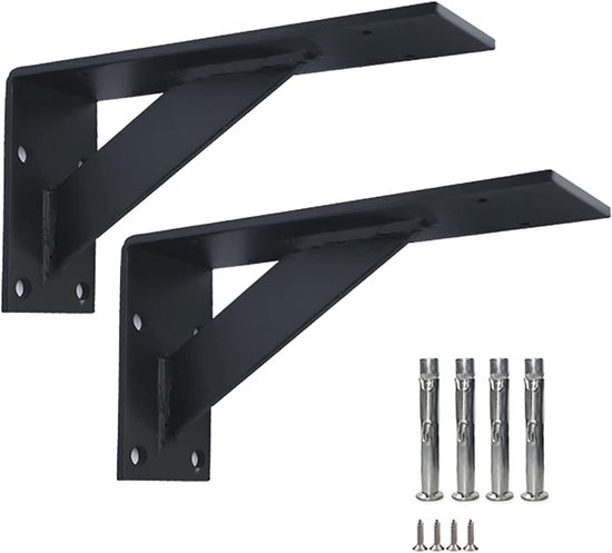 Zware plankdragers 50 cm zwart, stevige muursteunen staal 5 mm, draagvermogen 500 kg per paar, industrieel