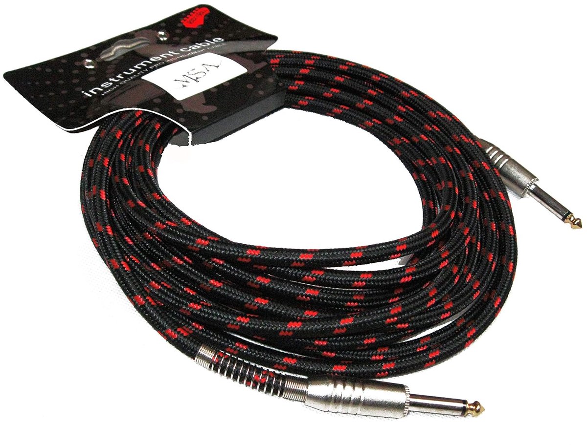 Instrument Kabel - Gitaar Kabel Jack - Muziek Maken - Stoffen Coating - 6 Meter - Zwart Rood